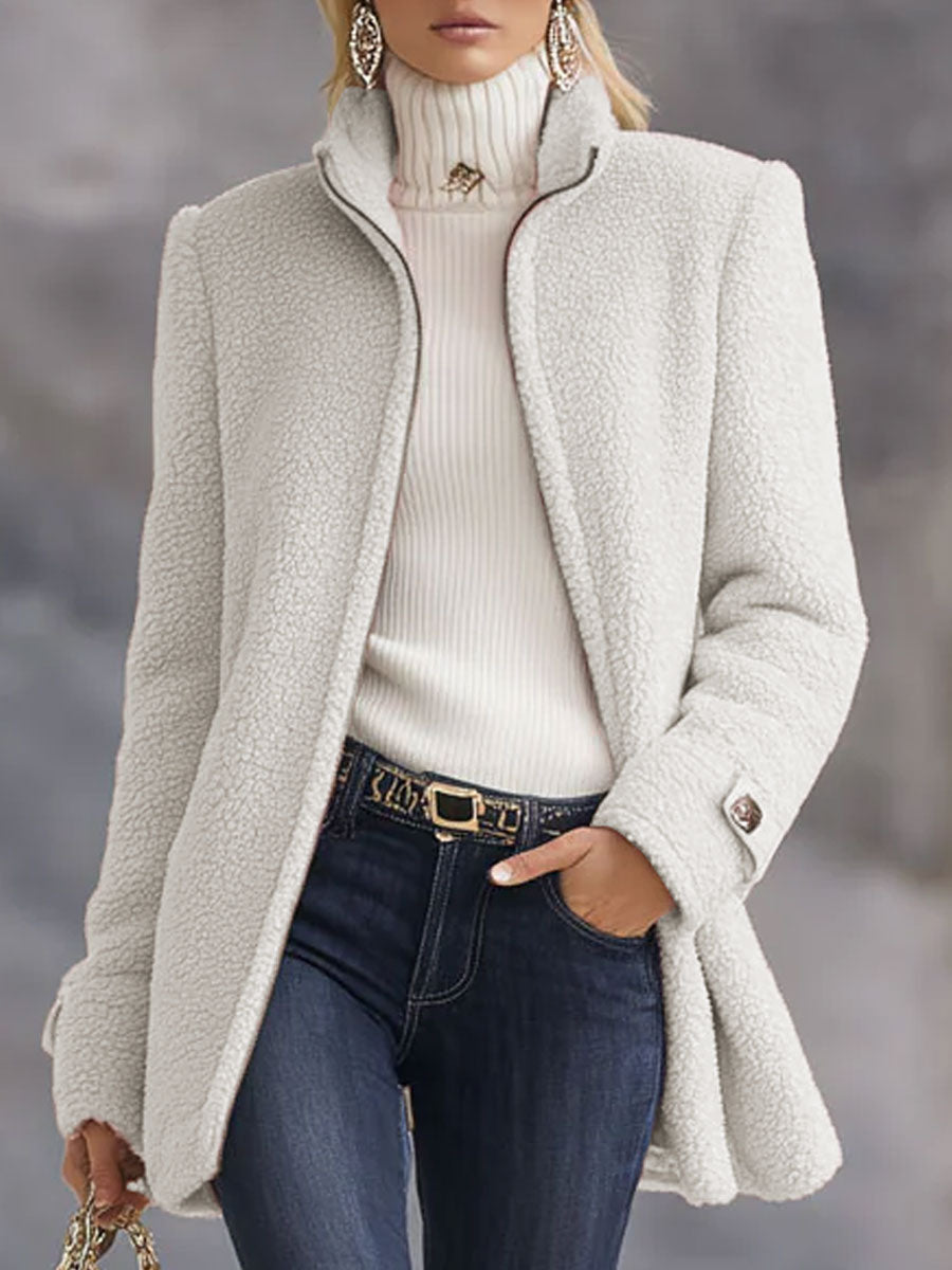 Fleece Jacket with Zip Front and Stand Collar