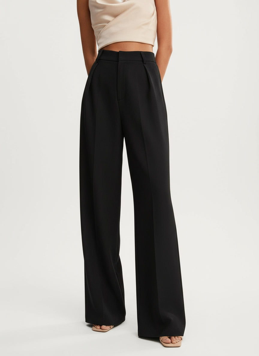 Marlenehose Damen in Schwarz, High Waist mit weitem Bein