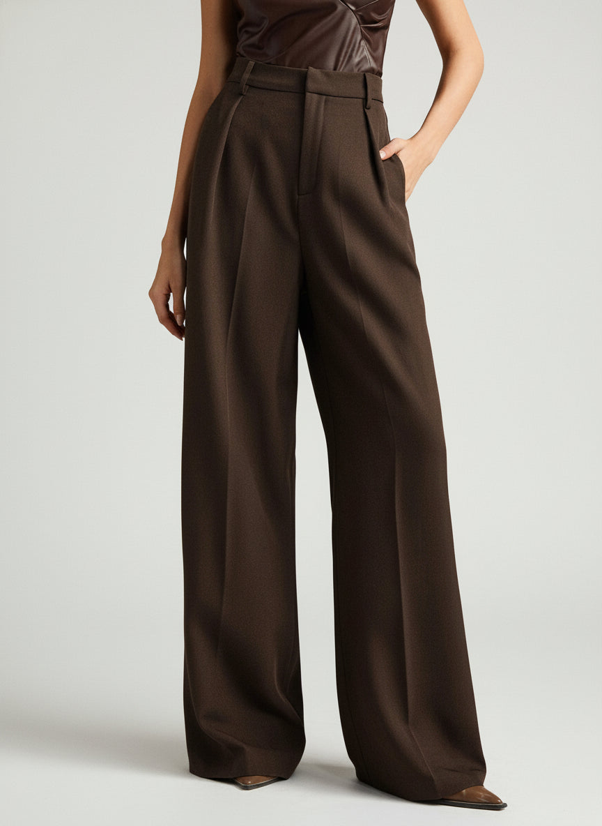 Marlenehose Damen in Braun, High Waist mit weitem Bein