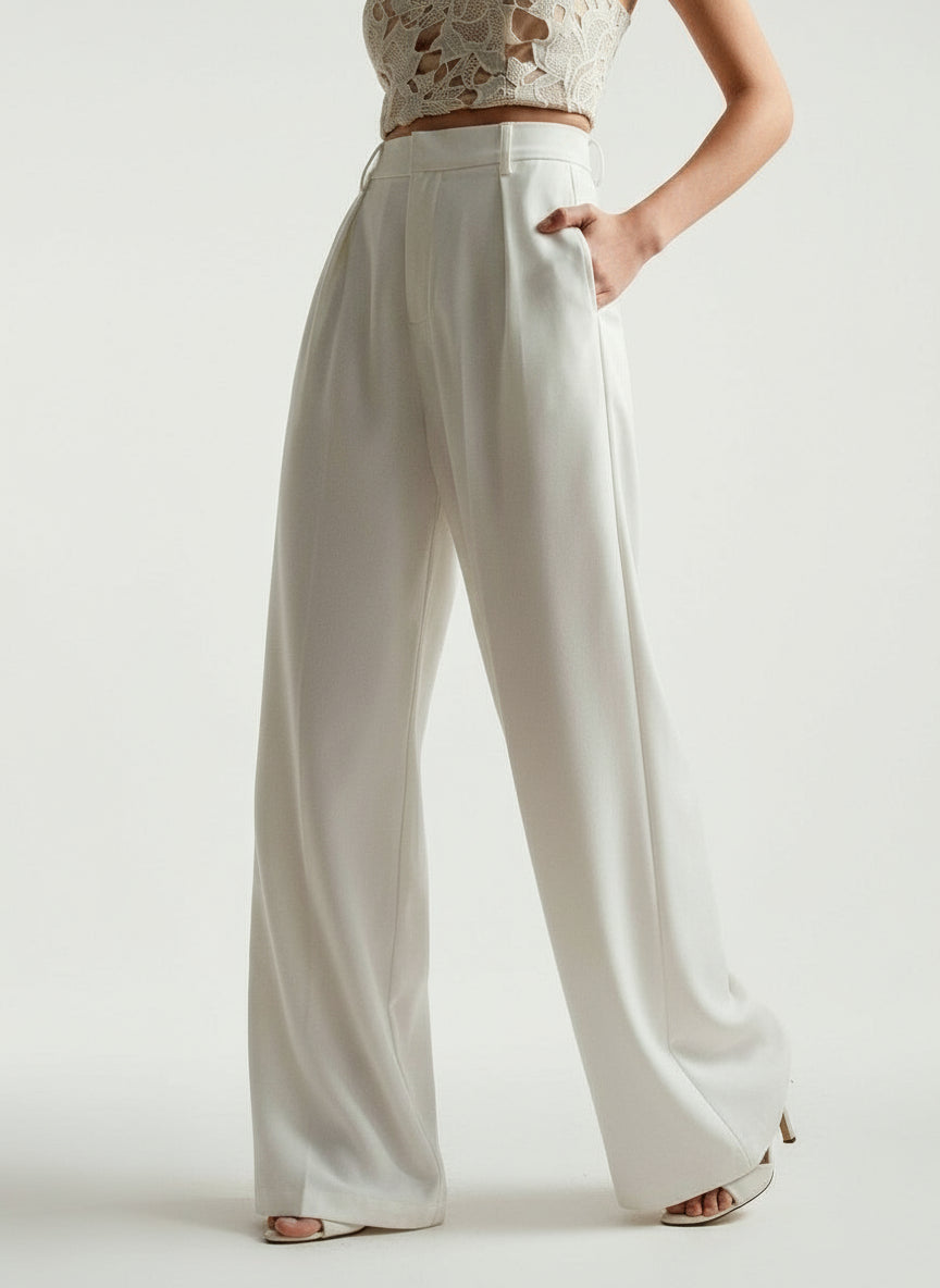 High Waist Marlenehose Damen, elegante Stoffhose
