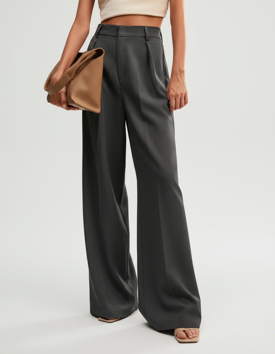 High Waist Marlenehose Damen, elegante Stoffhose