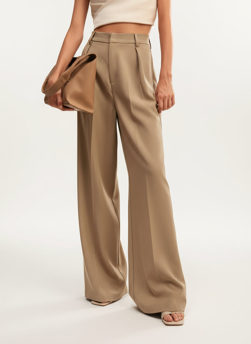High Waist Marlenehose Damen, elegante Stoffhose