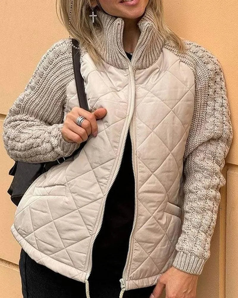 Women's quilted zip-up stand collar puffer jacket