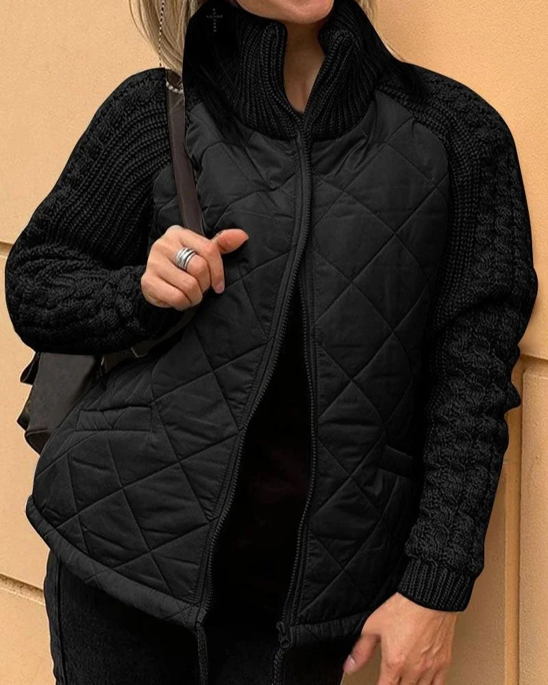 Women's quilted zip-up stand collar puffer jacket