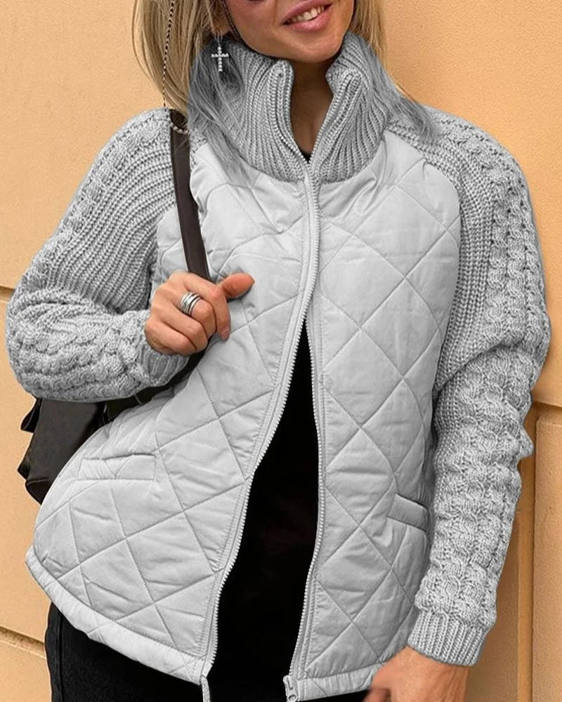 Women's quilted zip-up stand collar puffer jacket
