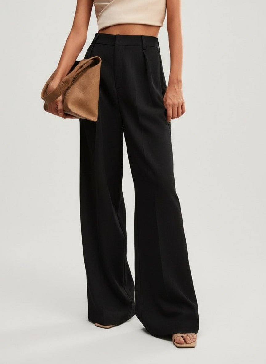 High Waist Marlenehose Damen, elegante Stoffhose