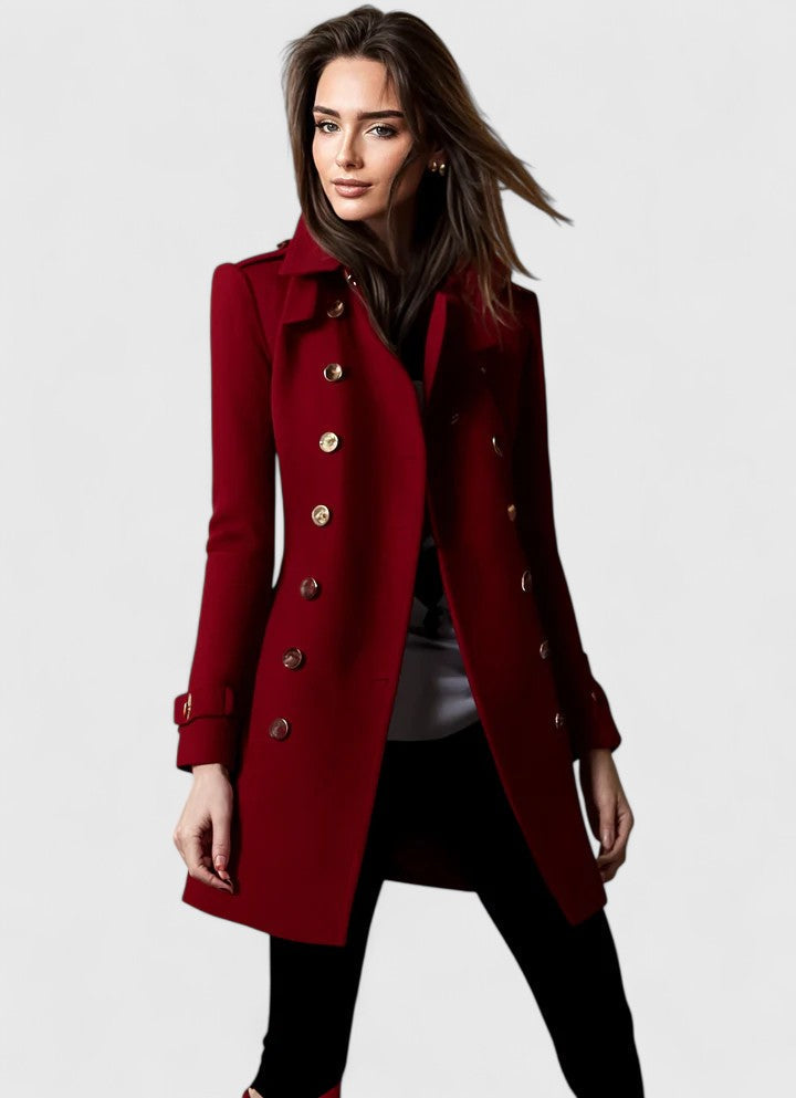 Gold Button Double Breasted Longline Winter Coat