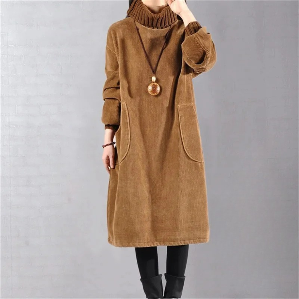 Roll Neck Midi Jumper Dress with Patch Pockets